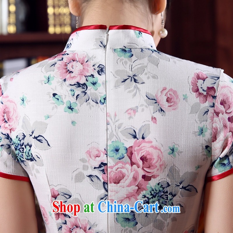 Morning love 2015 summer new stylish improved retro short cheongsam dress Chinese daily cotton Ma rose pink XL morning land, shopping on the Internet