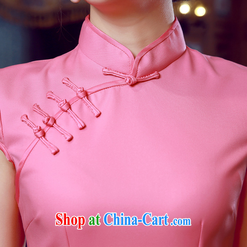 Morning love 2015 summer new stylish improved retro short cheongsam dress Chinese daily pixel color solid color pink L morning land, shopping on the Internet