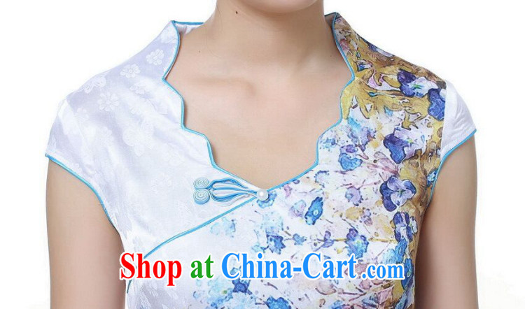 Take the cheongsam Chinese summer new female Chinese qipao improved retro lace up collar hand-painted cotton short cheongsam - A blue 2 XL pictures, price, brand platters! Elections are good character, the national distribution, so why buy now enjoy more preferential! Health