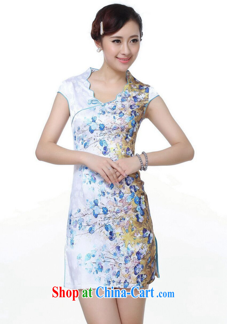 Dan smoke cheongsam Chinese summer, new female Chinese qipao improved retro lace up collar hand-painted cotton short cheongsam - A blue 2 XL pictures, price, brand platters! Elections are good character, the national distribution, so why buy now enjoy more preferential! Health
