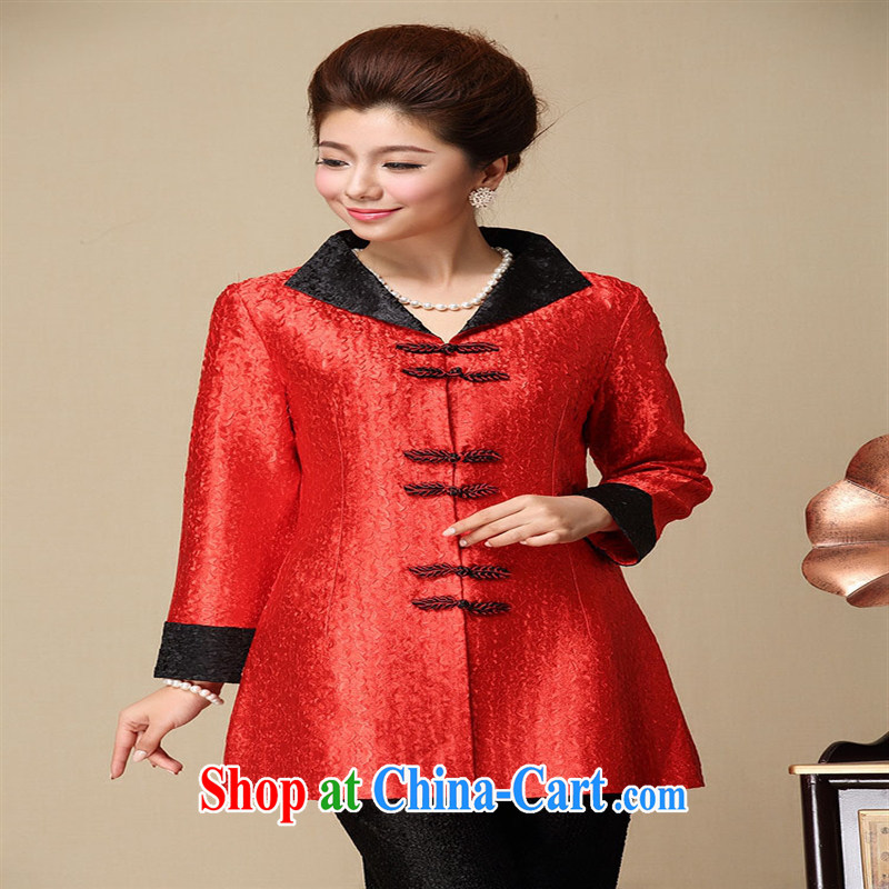 The dessertspoon spring fashion, older mothers with silk wrinkled mute color red black large, female black XXL