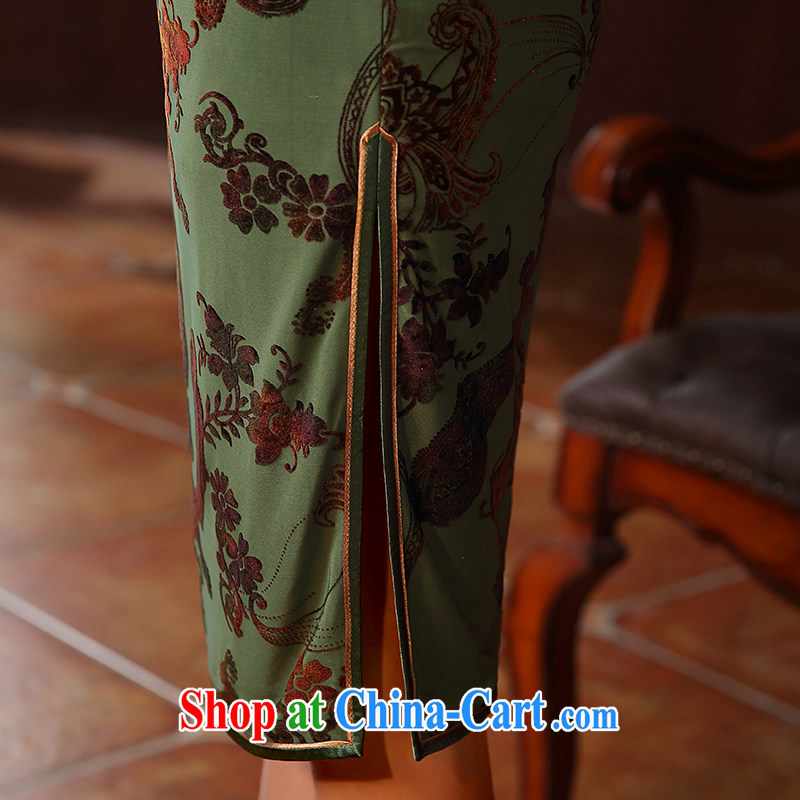 The CYD HO Kwun tong] Tsui Yan flocking floral retro dresses summer 2015 new improved cheongsam dress QD 5138 green XXL, Sau looked Tang, shopping on the Internet