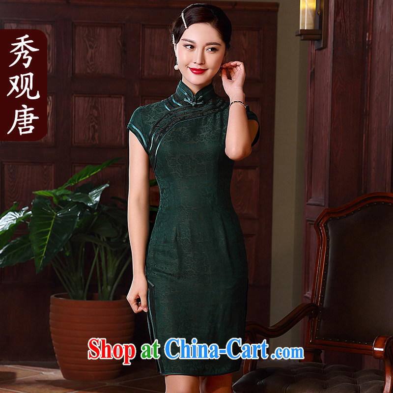 The CYD HO Kwun Tong' Fang Yue high-end silk fragrant cloud yarn qipao 2015 summer new retro dresses skirts QD 5125 dark XXL, Sau looked Tang, and shopping on the Internet