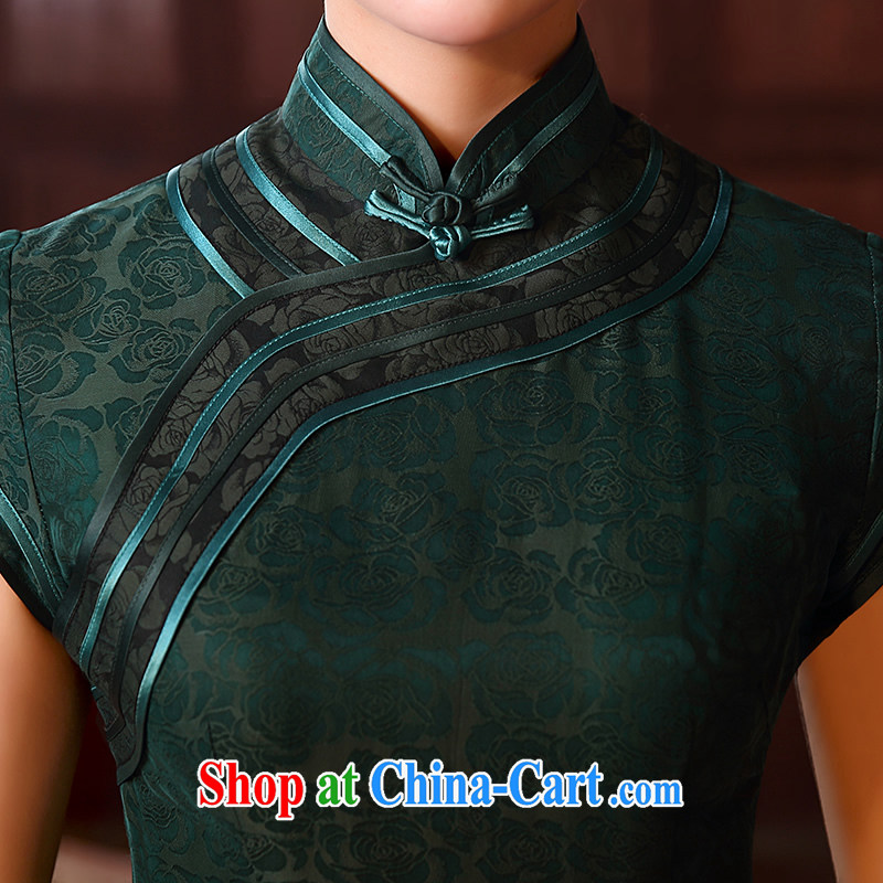 The CYD HO Kwun Tong' Fang Yue high-end silk fragrant cloud yarn qipao 2015 summer new retro dresses skirts QD 5125 dark XXL, Sau looked Tang, and shopping on the Internet