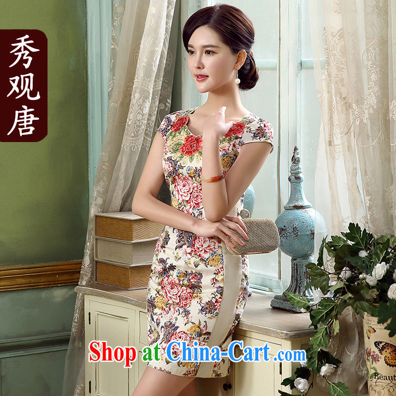 The CYD HO Kwun Tong' Huazhen summer 2015 new retro stamp dress improved stylish dresses skirts suits XXL