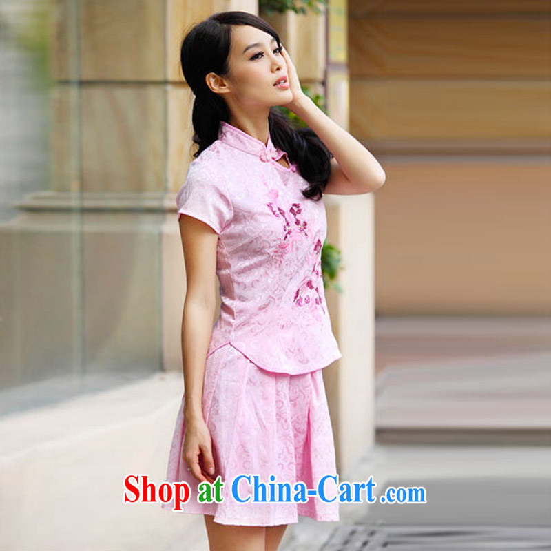 According to Wei family 2015 summer new female elegant retro fresh Chinese to Butterfly cheongsam dress set pink XL, Wei in accordance with family, and, on-line shopping