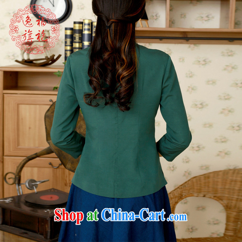 Well-being once and for all with short T-shirt, improved the Hon Michael Mak Kwok-fung female Chinese Antique cotton Ma student kit spring dark green T-shirt tailored 10 Day Shipping, once and for all (EFU), and, on-line shopping