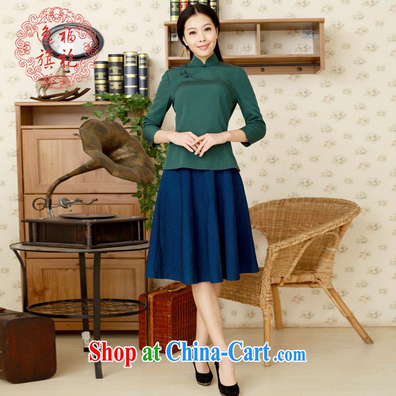 Well-being once and for all with short T-shirt, improved the Hon Michael Mak Kwok-fung female Chinese Antique cotton Ma student kit spring dark green T-shirt tailored 10 Day Shipping, once and for all (EFU), and, on-line shopping