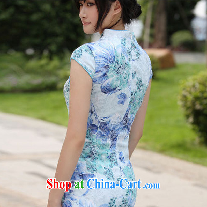 According to Wei family 2015 spring and summer with new colorful Butterfly Dance cotton butterfly embroidery cheongsam exquisite female blue XL Wei, according to family, and shopping on the Internet