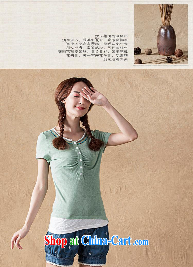 Black butterfly store YJ 759 ethnic wind female 2015 summer cotton for the embroidery t-shirt girls flap the hem short sleeves shirt T summer green XL pictures, price, brand platters! Elections are good character, the national distribution, so why buy now enjoy more preferential! Health
