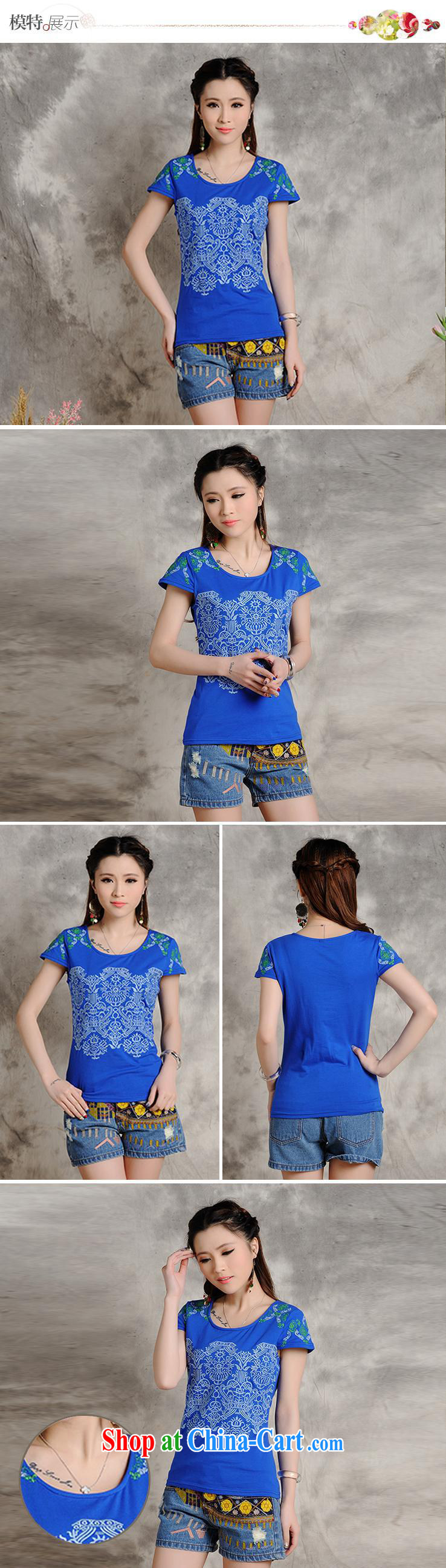 Black butterfly store XS 8216 summer 2015, national wind women Beauty embroidered short sleeves shirt T female round-collar 100 a solid blue shirt XXL pictures, price, brand platters! Elections are good character, the national distribution, so why buy now enjoy more preferential! Health