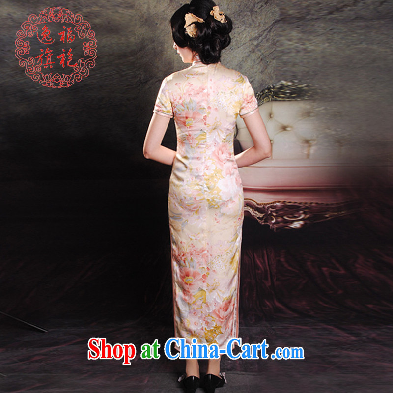 once and for all, summer dresses New Silk Cheongsam floral short-sleeved dresses long retro advanced custom bows dress suit service tailored 10 Day Shipping, once and for all (EFU), and shopping on the Internet