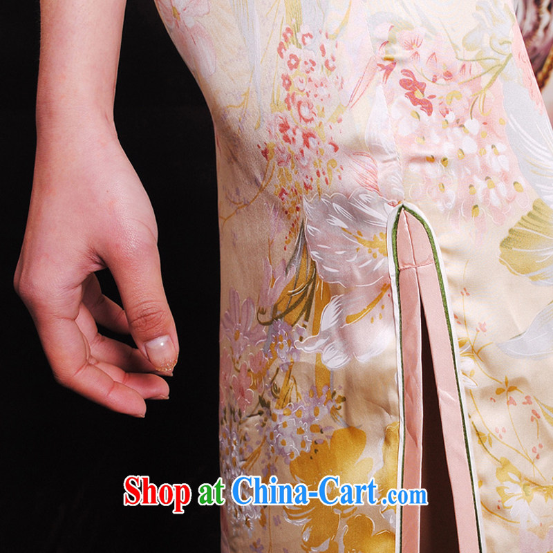 once and for all, summer dresses New Silk Cheongsam floral short-sleeved dresses long retro advanced custom bows dress suit service tailored 10 Day Shipping, once and for all (EFU), and shopping on the Internet