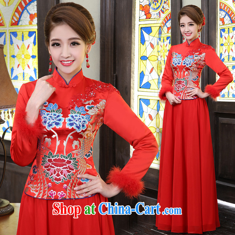 Spring bridal wedding dress improved China wind folder cotton robes long Chinese wedding red bows service female Red XXL, Taylor Martin (TAILEMARTIN), shopping on the Internet