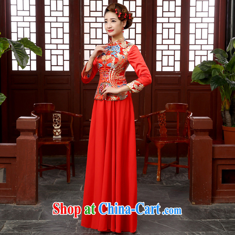 2015 new cheongsam dress spring loaded retro improved long-sleeved quilted red bridal toast dress Chinese married Yi red XXL, Taylor Martin (TAILEMARTIN), online shopping