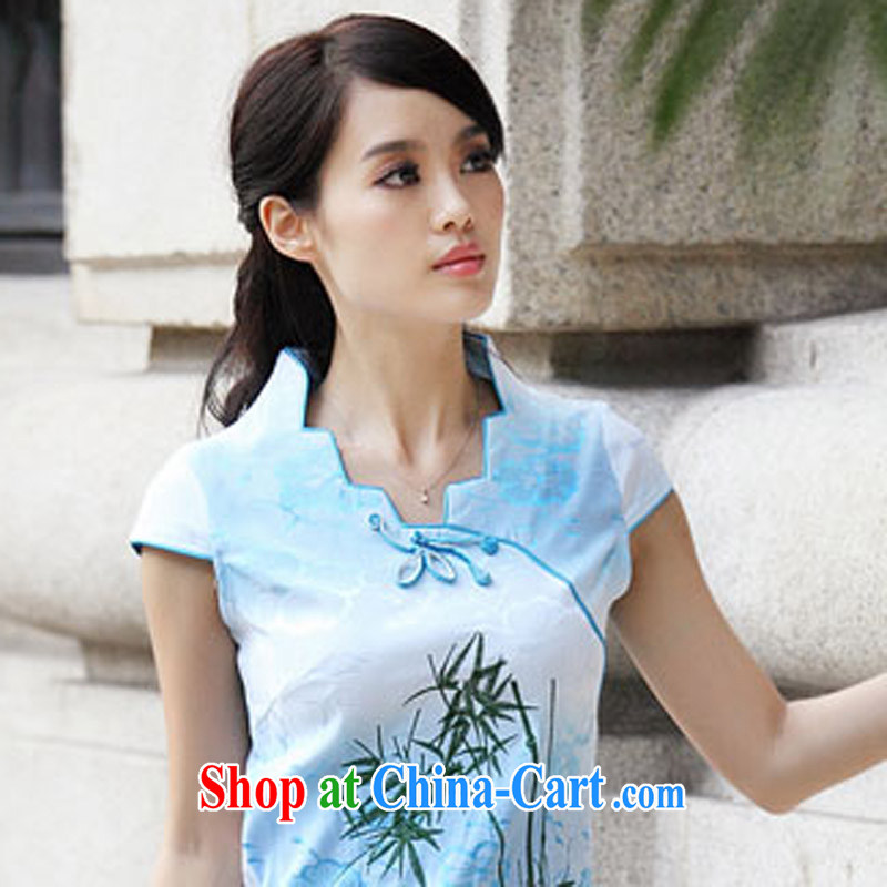 According to Wei family 2015 spring and summer with new short-sleeved retro flag stylish dresses cheongsam dress female blue XL Wei, according to family, and shopping on the Internet