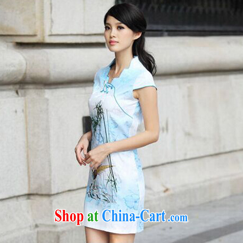 According to Wei family 2015 spring and summer with new short-sleeved retro flag stylish dresses cheongsam dress female blue XL Wei, according to family, and shopping on the Internet