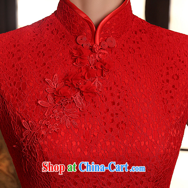 Tslyzm bridal improved cheongsam dress lace short bows service 2015 new spring and summer cultivating Chinese Chinese style wedding dress red M, Tslyzm, shopping on the Internet