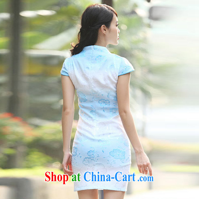 According to Wei family 2015 spring and summer new beauty, short-sleeve Stylish retro dresses cheongsam girls blue XL Wei, according to family, and shopping on the Internet