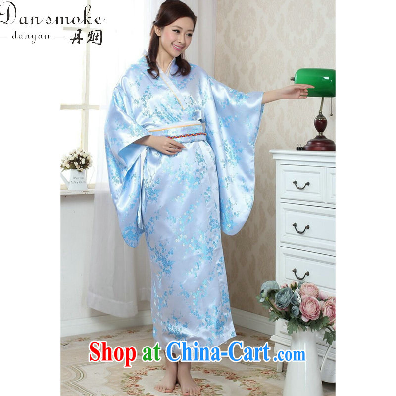 Bin Laden smoke kimono Chinese improved female new Chinese qipao long damask stamp retro national stage costumes are light blue, Bin Laden smoke, shopping on the Internet