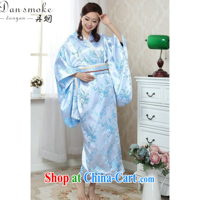 Bin Laden smoke kimono Chinese improved female new Chinese qipao long damask stamp retro national stage costumes are light blue, Bin Laden smoke, shopping on the Internet