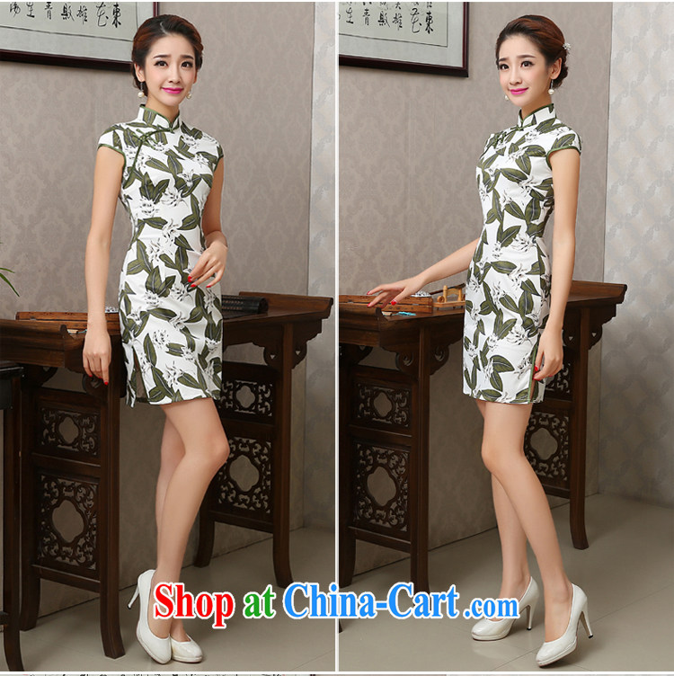 2015 spring jacquard cotton stamp duty-day short cheongsam improved retro elegant beauty short-sleeved dresses skirts female white XXL pictures, price, brand platters! Elections are good character, the national distribution, so why buy now enjoy more preferential! Health