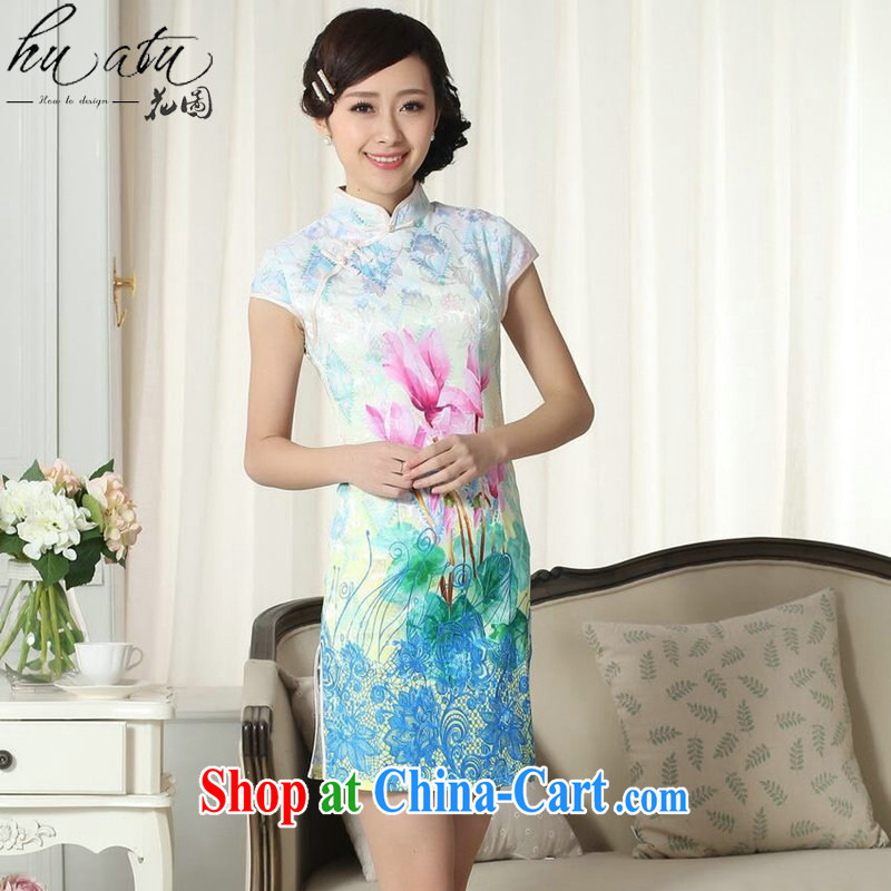 Take the new summer dresses Tang Women's clothes refined elegance Chinese qipao, for Chinese Video thin short dresses such as the color 2 XL, figure, and shopping on the Internet