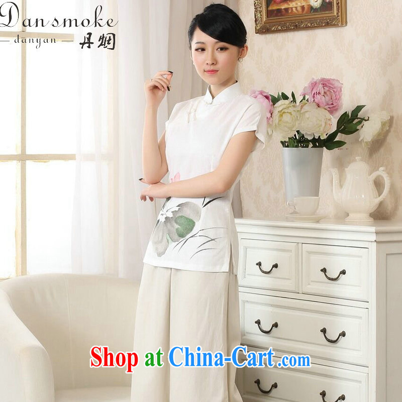 Bin Laden smoke new women with hand-painted dresses T-shirt cotton the Chinese Ethnic Wind female Tang is improved, for literary and artistic T-shirt white 2XL, Bin Laden smoke, shopping on the Internet
