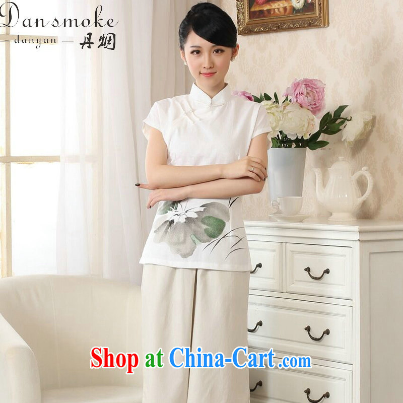 Bin Laden smoke new women with hand-painted dresses T-shirt cotton the Chinese Ethnic Wind female Tang is improved, for literary and artistic T-shirt white 2XL, Bin Laden smoke, shopping on the Internet