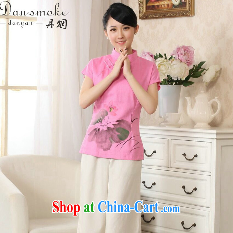 Bin Laden smoke-free summer New Tang Women's clothes hand-painted robes arts cotton the Chinese Ethnic Wind Tang is improved, collared T-shirt - B pink 2 XL, Bin Laden smoke, shopping on the Internet