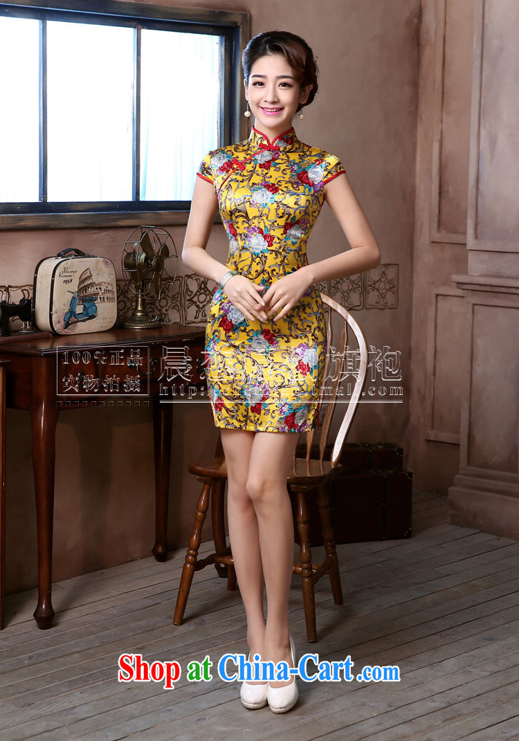Morning, dresses new 2015 summer retro short improved stylish sauna silk silk Chinese qipao luxury yellow 155/S pictures, price, brand platters! Elections are good character, the national distribution, so why buy now enjoy more preferential! Health