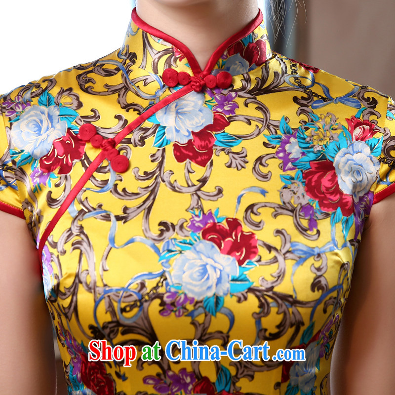 Morning dresses, new 2015 summer retro short improved stylish sauna silk silk Chinese qipao luxury yellow 155/S morning land, shopping on the Internet