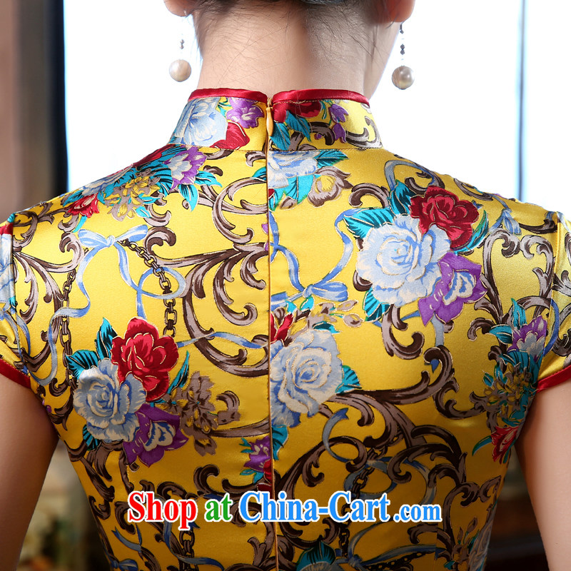 Morning dresses, new 2015 summer retro short improved stylish sauna silk silk Chinese qipao luxury yellow 155/S morning land, shopping on the Internet