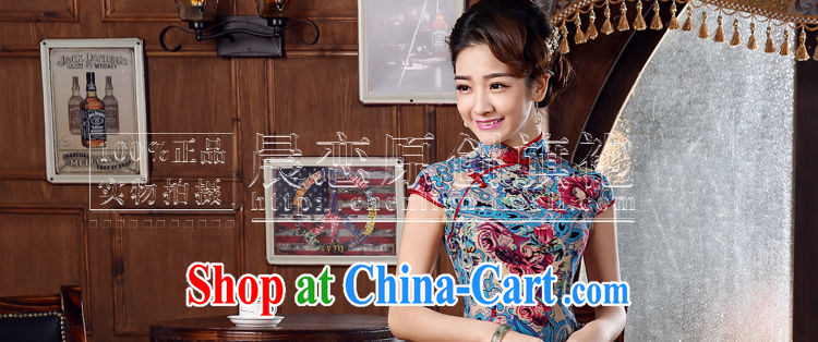 Morning, summer 2015 new stylish improved retro short cheongsam dress Chinese daily cotton the cheongsam blue XXL pictures, price, brand platters! Elections are good character, the national distribution, so why buy now enjoy more preferential! Health