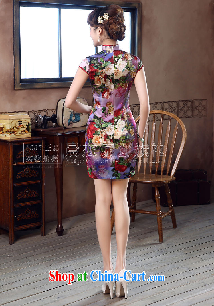 Morning dresses, new 2015 summer retro short improved stylish sauna silk silk Chinese qipao flower aviation purple XL pictures, price, brand platters! Elections are good character, the national distribution, so why buy now enjoy more preferential! Health