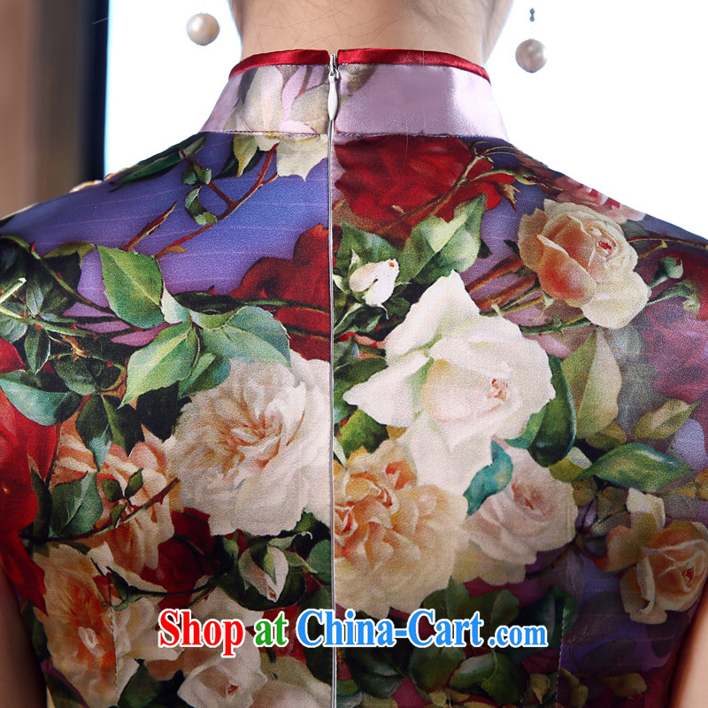 Morning dresses, new 2015 summer retro short improved stylish sauna silk silk Chinese qipao flower aviation purple XL, morning land, shopping on the Internet