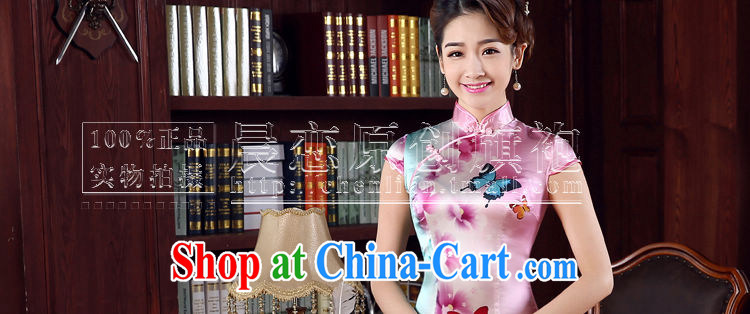Morning dresses, new 2015 summer retro short improved stylish sauna silk silk Chinese qipao flower butterfly pink XL pictures, price, brand platters! Elections are good character, the national distribution, so why buy now enjoy more preferential! Health