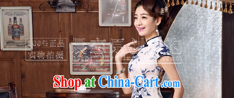 Morning, summer 2015 with new stylish improved retro short cheongsam dress Chinese daily cotton the blue and white porcelain white L pictures, price, brand platters! Elections are good character, the national distribution, so why buy now enjoy more preferential! Health