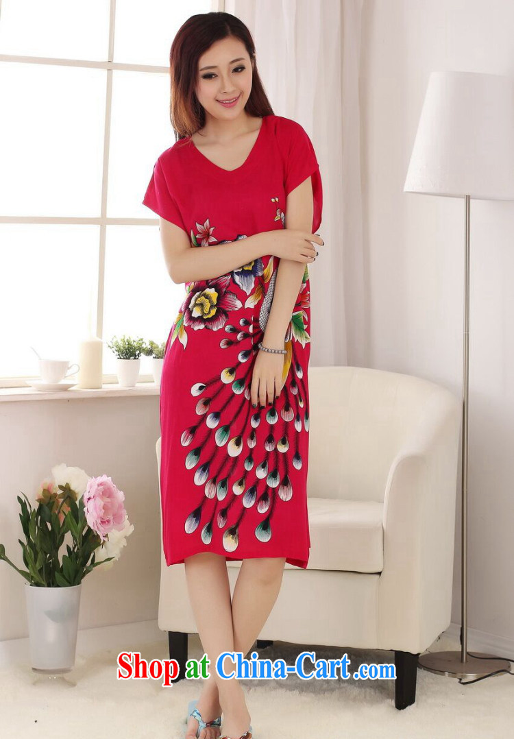 Take the female Chinese bathrobe summer new cotton V collar Peacock comfortable long, short-sleeved Chinese Dress gown of red are code pictures, price, brand platters! Elections are good character, the national distribution, so why buy now enjoy more preferential! Health