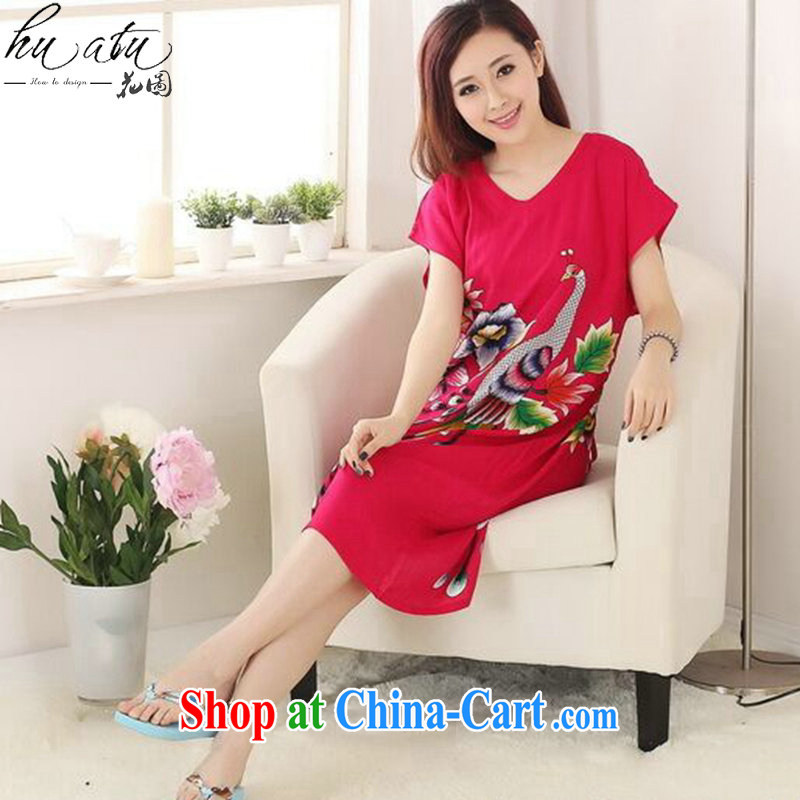 Take the female Chinese bathrobe summer new cotton V collar Peacock comfortable long, short-sleeved Chinese Dress gown of red, code, and spend, and, shopping on the Internet