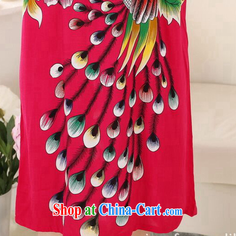 Take the female Chinese bathrobe summer new cotton V collar Peacock comfortable long, short-sleeved Chinese Dress gown of red, code, and spend, and, shopping on the Internet