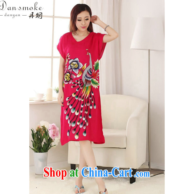 Bin Laden smoke female Tang with bathrobe summer new cotton V collar Peacock comfortable long, short-sleeved Chinese Dress gown of red, code, Bin Laden smoke, shopping on the Internet