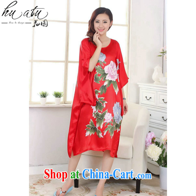 Take the Chinese pajamas ladies summer wear new round-collar hand-painted T-shirt silk loose bat T-shirts and elegant dress robes S 4017 are code, figure, and shopping on the Internet