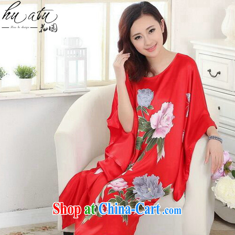 Take the Chinese pajamas ladies summer wear new round-collar hand-painted T-shirt silk loose bat T-shirts and elegant dress robes S 4017 are code, figure, and shopping on the Internet
