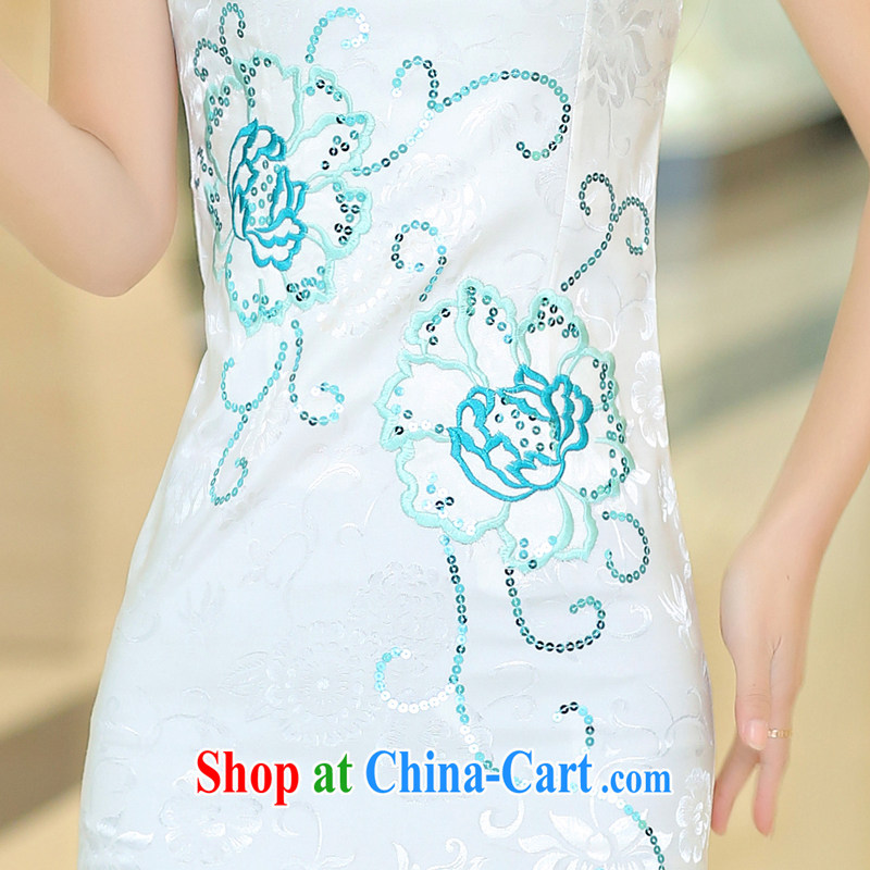Collective Golden Harvest 2015 summer dresses new Chinese Dress Korean bridal toast clothing beauty graphics thin larger Chinese blue and white porcelain dress floral cheongsam dress FW 2 white Hibiscus S, collective Golden Harvest (HAO MAN), online shopp