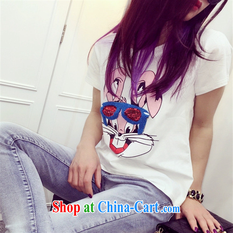 Qin Qing store the European site 2015 spring new white and bright, embroidered new stylish 100 ground short-sleeved T shirt T-shirt woman black, code, GENYARD, shopping on the Internet
