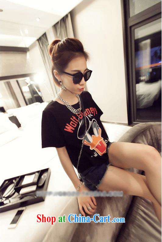 Qin Qing store 2015 summer new boudoir honey sister with Korean version the code loose cartoon T-shirt short-sleeve girls T-shirt black XL pictures, price, brand platters! Elections are good character, the national distribution, so why buy now enjoy more preferential! Health