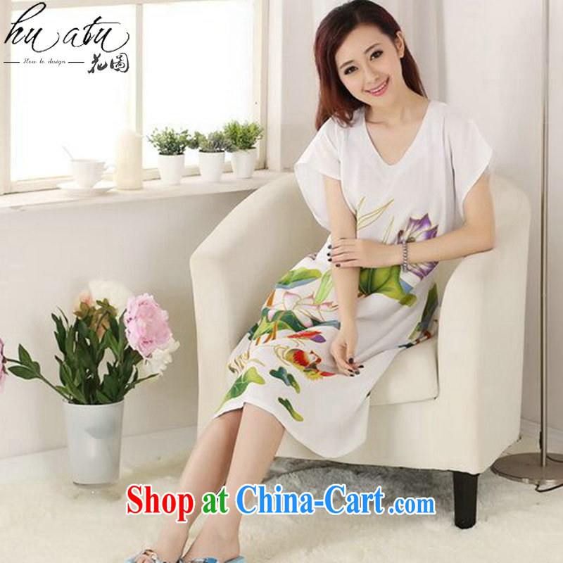 Take the female Chinese summer new V collar cotton hand-painted Chinese ladies robes bathrobes short-sleeved dresses pajamas white are code, spend figure, and, on-line shopping