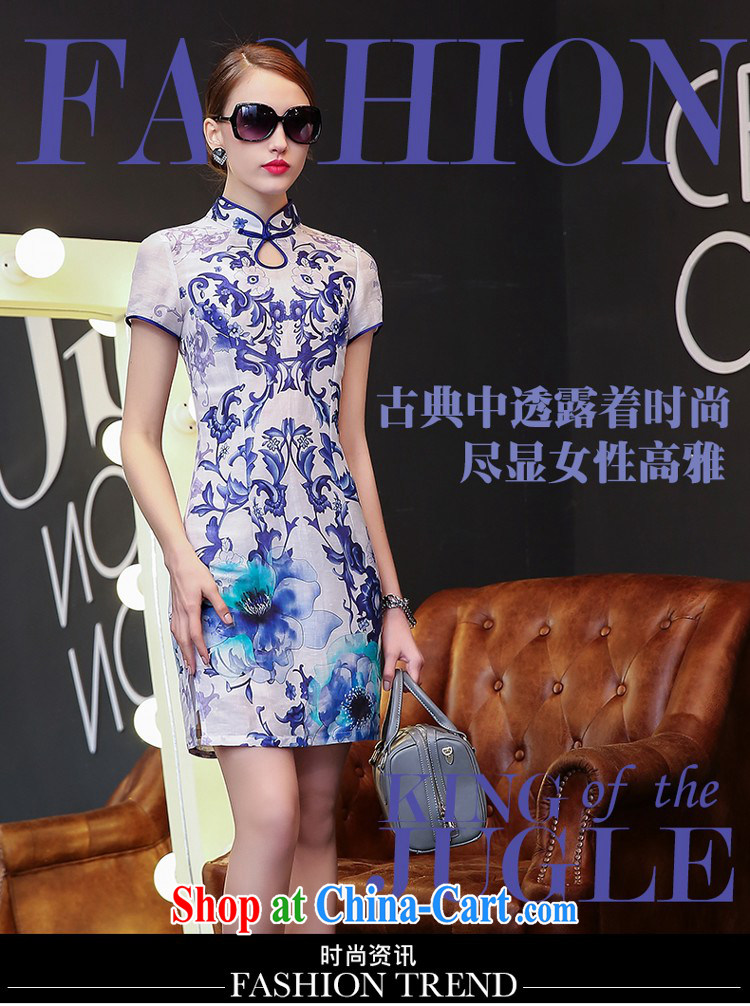 Double, Chen 2015 spring and summer with new Ethnic Wind stamp dress blue and white porcelain short-sleeved Silk Dresses beauty retro style dresses blue and white porcelain S pictures, price, brand platters! Elections are good character, the national distribution, so why buy now enjoy more preferential! Health