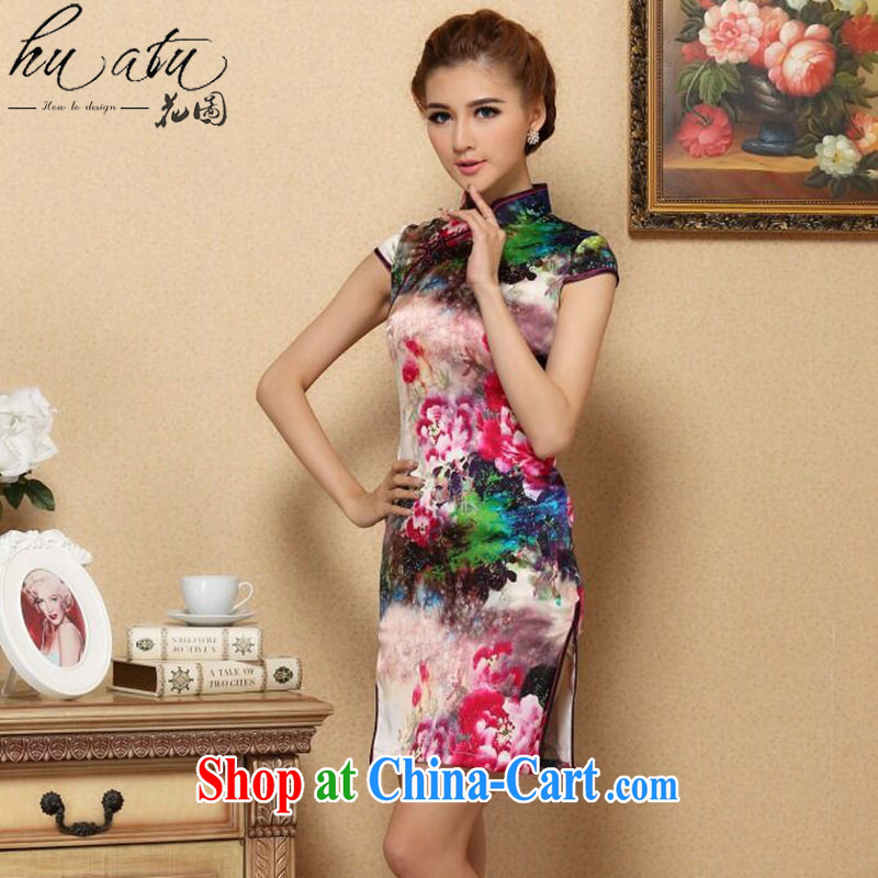 Take the Silk Cheongsam summer new female Chinese Chinese improved, for retro dresses and elegant sauna Silk Cheongsam short as the color 2 XL, spend figure, shopping on the Internet